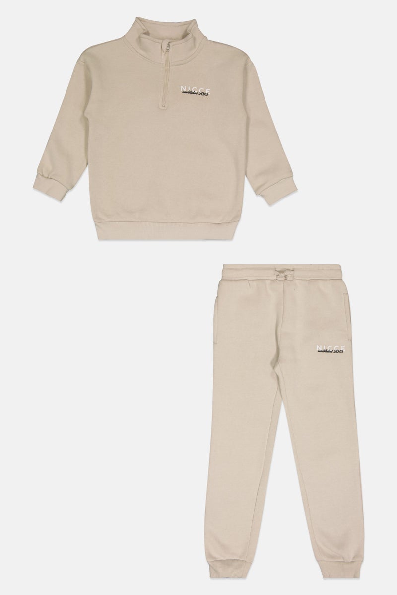Nicce Kids Boy 2 Pieces Graphic Print Sweatshirt And Sweatpants Set, Beige - Image 2